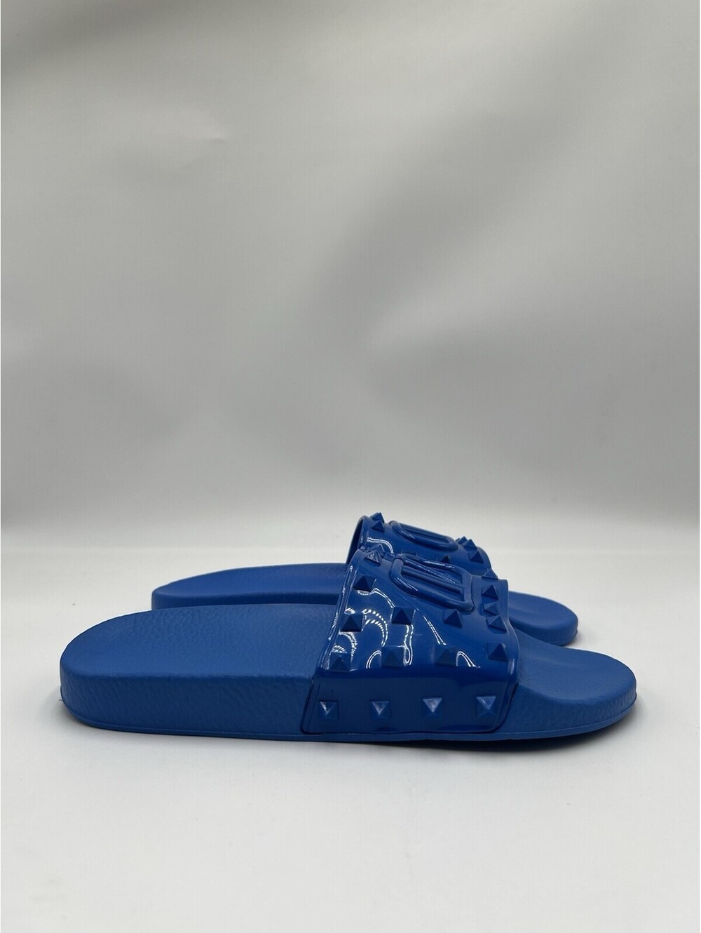 Valentino Garavani Summer VLogo Signature Studded Slide Sandal Blue Size 41